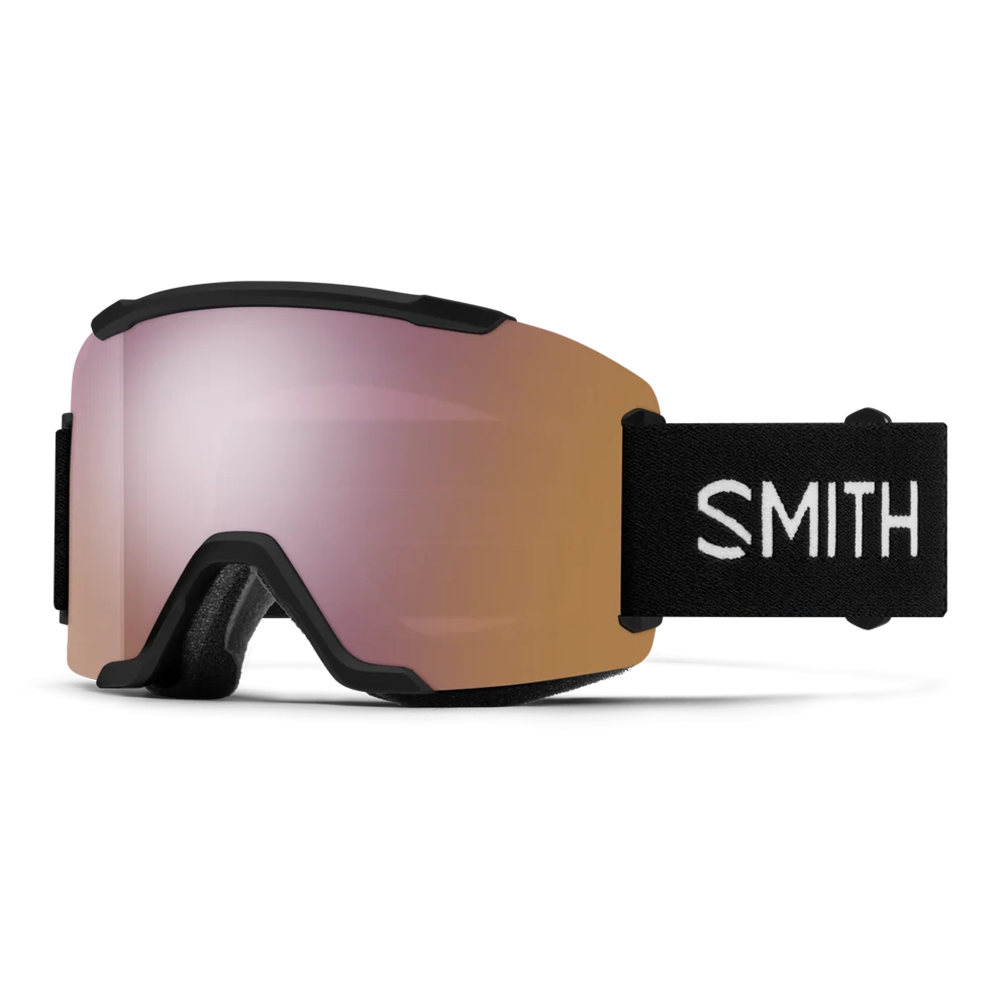 Front view of the Smith Squad Goggles 2027 featuring a low-profile semi-rimless frame, cylindrical Carbonic-x ChromaPop lens, dual-layer DriWix face foam, and a silicone-backed QuickFit strap.