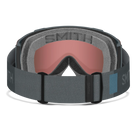 Rear view of the Smith Squad Low Bridge Fit Goggles featuring an adjusted low-bridge frame contour, cylindrical Carbonic-x ChromaPop lens, multi-layer DriWix face foam, and a silicone-backed adjustable strap.