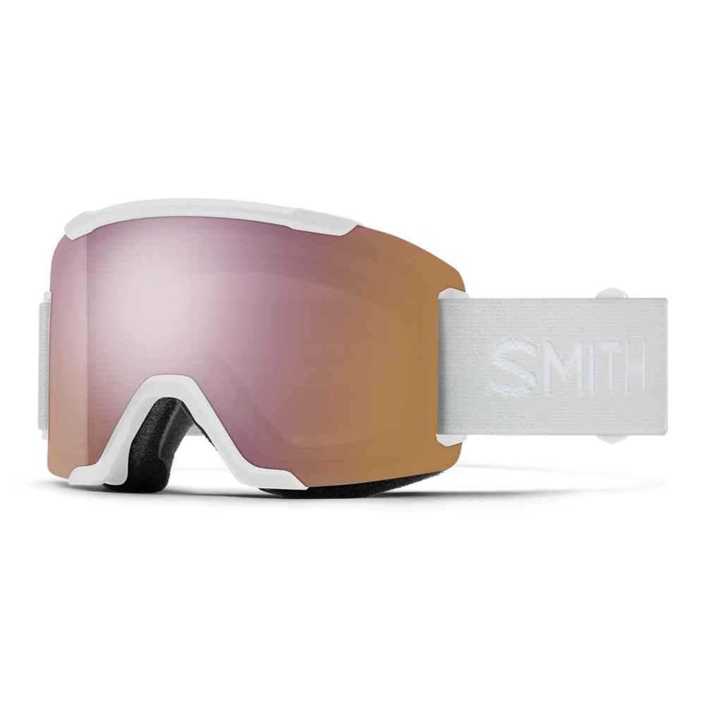 Front view of the Smith Squad Goggles 2027 featuring a low-profile semi-rimless frame, cylindrical Carbonic-x ChromaPop lens, dual-layer DriWix face foam, and a silicone-backed QuickFit strap.