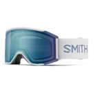 Front view of the Smith Squad MAG Low Bridge Fit Goggles featuring modified low-bridge face foam contours, integrated magnetic MAG retention levers, a cylindrical Carbonic-x ChromaPop lens, and a silicone-backed QuickFit strap.