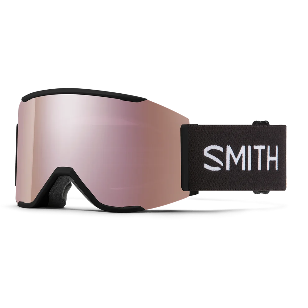 Front view of the Smith Squad MAG Goggles featuring a semi-rimless frame with integrated magnetic MAG retention levers, a cylindrical Carbonic-x ChromaPop lens, triple-layer DriWix face foam, and an ultra-wide silicone-backed strap.