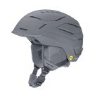 Side view of a grey Smith Vantage 2 MIPS Helmet featuring Hybrid SL shell construction, zonal Koroyd honeycomb structures, dual-regulator 40-vent climate control, and a BOA 360 Fit System dial.