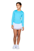 Sofibella Girls' UV Ruffle Skort featuring UV-protective fabric, built-in shorts, ruffle detailing, and lightweight performance comfort.
