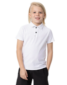 Sofibella SB Boys' Short Sleeve Polo featuring lightweight performance fabric, breathable comfort, and a classic athletic fit.