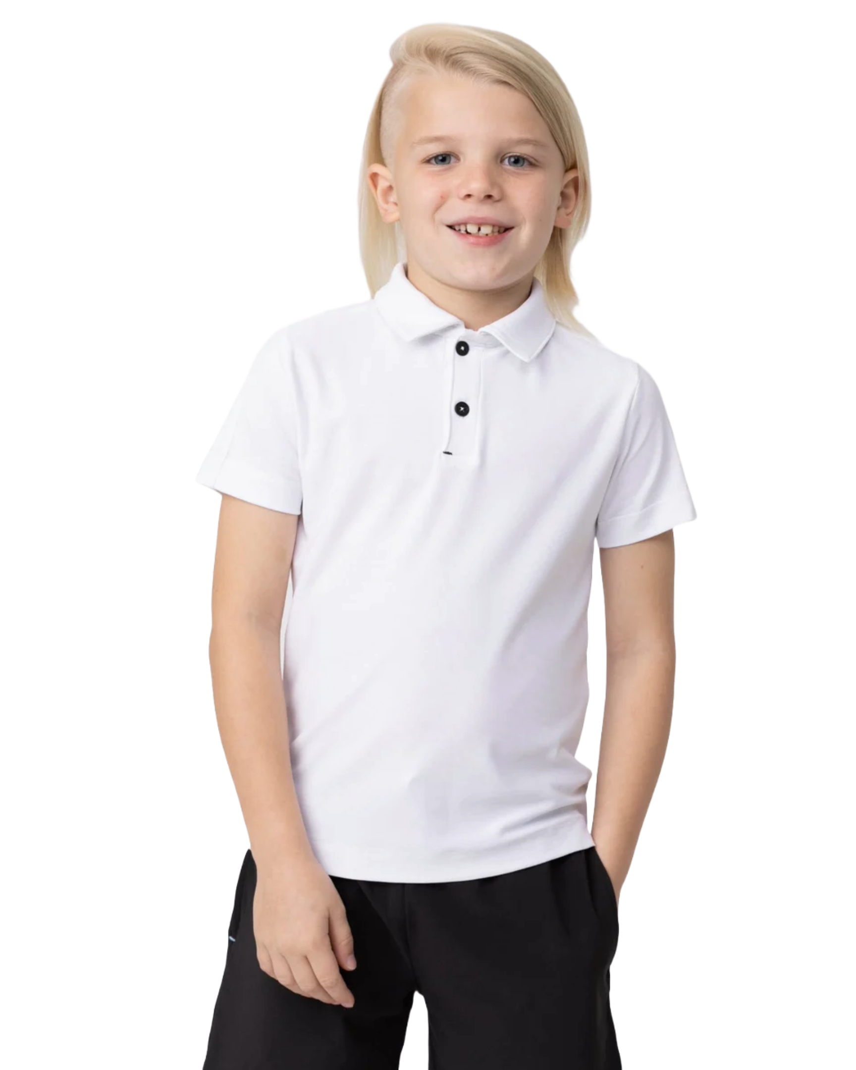 Sofibella SB Boys' Short Sleeve Polo featuring lightweight performance fabric, breathable comfort, and a classic athletic fit.