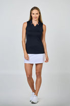 Sofibella Women's Sleeveless Golf Polo featuring lightweight performance fabric, a classic collar, and a flattering athletic fit.