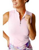 Sofibella Women's Sleeveless Golf Zip Polo featuring lightweight performance fabric, a zip neckline, and a flattering athletic fit.