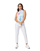 Sofibella Women's Spectrum Funnel Neck Golf Racerback featuring lightweight performance fabric, racerback styling, and a flattering athletic fit.