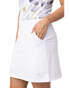 Sofibella Women's Staples 18-inch Golf Skort featuring lightweight performance fabric, built-in shorts, and a flattering athletic fit.