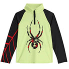 A black and green Spyder Boys' Mini Bug 1/2 Zip Turtleneck Midlayer Sweater that is breathable, stretchable, and moisture-wicking.
