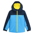 A light blue and navy blue Spyder Boys' Mini Slash Ski Jacket that is waterproof, breathable, stretchable, and insulated.
