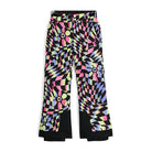 A pair of multicolour Spyder Girls' Olympia Ski Pants that is waterproof and insulated with adjustable waist, belt loops, and back pockets.