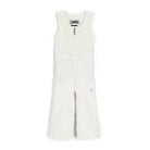 A pair of white Spyder Girls' Sparkle Bib Ski Pants that are waterproof, breathable, stretchable, and insulated.