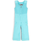 A pair of light blue Spyder Girls' Sparkle Bib Ski Pants that are waterproof, breathable, stretchable, and insulated.