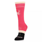 A pair of pink Spyder Junior Bug Liner Ski Socks that are breathable, stretchable, and moisture-wicking.