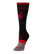 A Spyder Jr Bug Liner Ski Sock featuring high-density stretch performance knit, moisture-wicking synthetic blend, elastic arch support, and flat-knit toe construction.