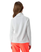 A girl wearing a Spyder Jr Girls’ Shimmer Bug 1/2 Zip Sweater featuring high-stretch velour fleece knit, YKK® reverse coil center front zipper, T-neck collar, and jeweled crystal logo.
