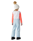 A child wearing a Spyder Toddler Expedition Pants featuring EXO SHIELD stretch waterproof-breathable shell, taped seams, adjustable shoulder straps, and attached stretch fleece vest.