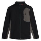 A black and gray SPYDER Men's Bandit Full Zip Jacket with a front chest pocket, zippered front, and a brushed microfiber inner collar.