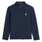 A navy blue SPYDER Men's Bandit Full Zip Jacket with a front chest pocket, zippered front, and a brushed microfiber inner collar.