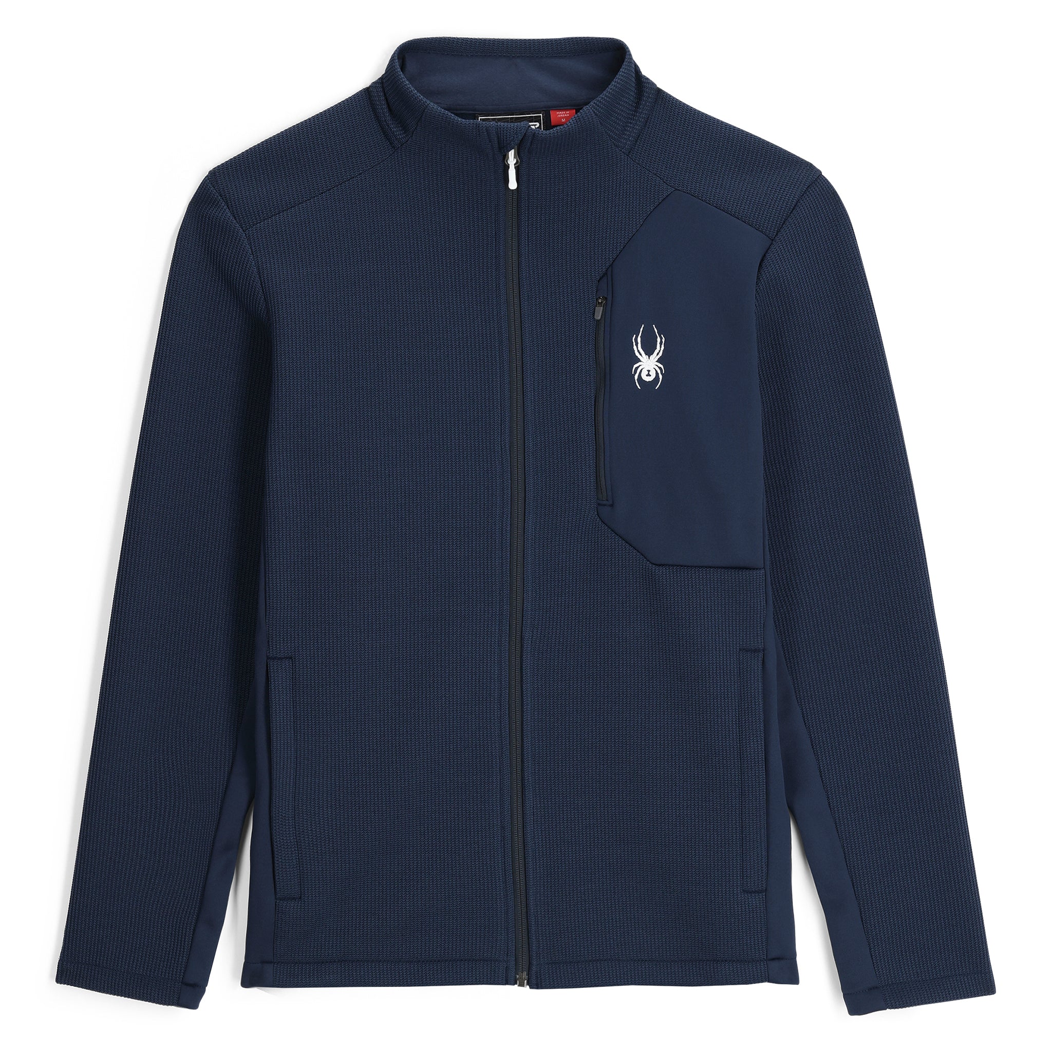 A navy blue SPYDER Men's Bandit Full Zip Jacket with a front chest pocket, zippered front, and a brushed microfiber inner collar.