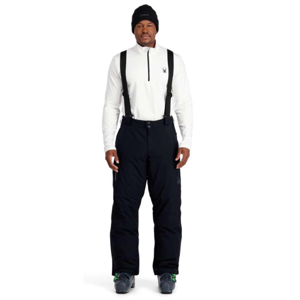 Spyder Men's Tarantula Full Zip Ski Pants featuring full-length side zippers, lightweight insulation, weather-resistant fabric, and race-ready over-pants design.