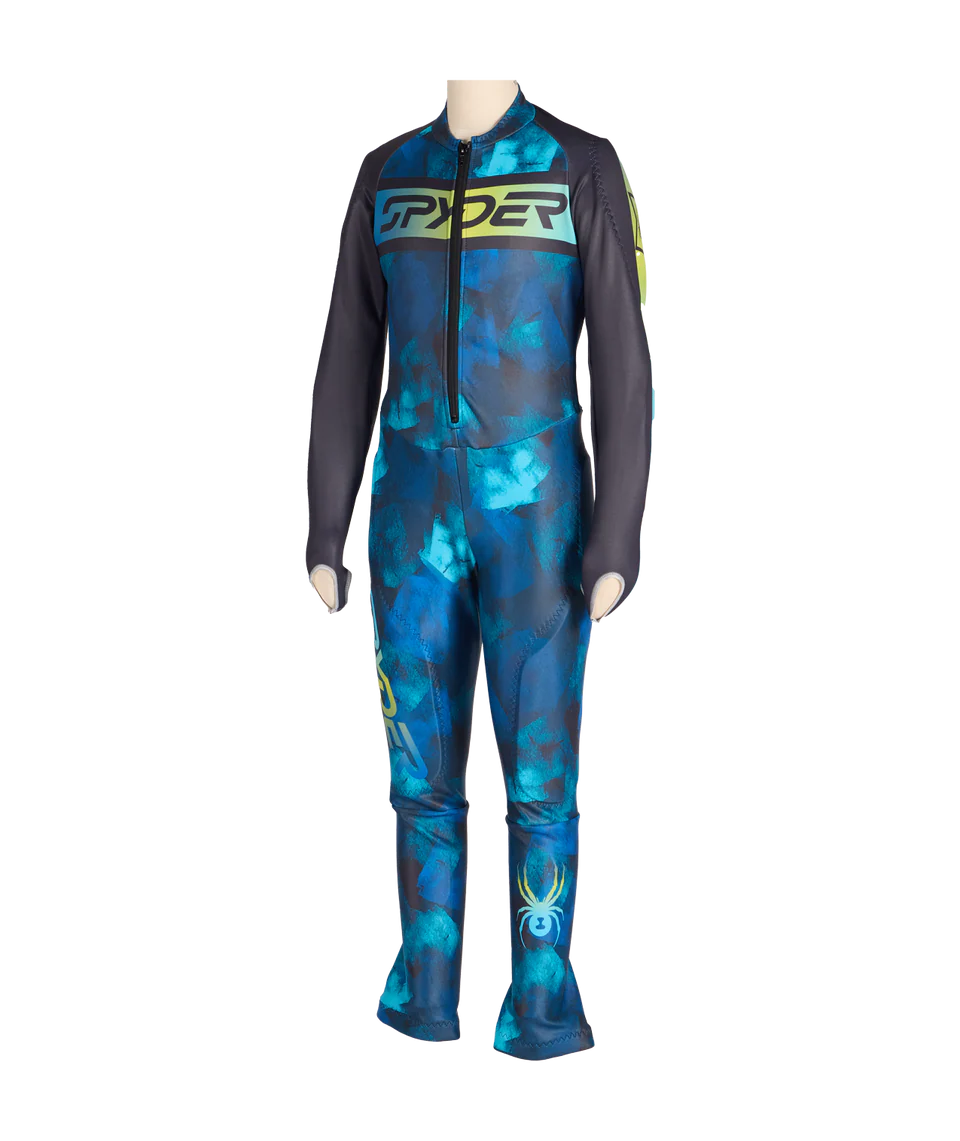 Spyder Performance GS Race Suit featuring stretch performance fabric, removable impact pads, aerodynamic fit, and giant slalom race performance.