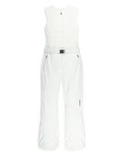 A pair of white Spyder Women's On Piste Ski Bib Pants which are waterproof, breathable, stretchable, and insulated.