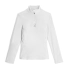A white Spyder Women's Shimmer Bug 1/2 Zip Turtleneck sweater that is breathable, moisture-wicking, and is made from a premium soft velour fabric.