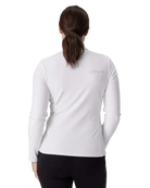 A woman wearing a Spyder Women’s Shimmer Bug 1/2 Zip Sweater featuring stretch velour fleece knit, YKK® reverse coil center front zipper, T-neck collar, and jeweled crystal logo.
