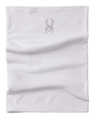 A Spyder Women’s Shimmer Neck Tube featuring 4-way stretch technical knit, seamless anti-chafe construction, shimmer yarn accents, and jeweled crystal logo.