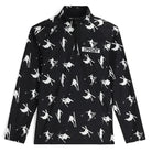 A black and white Spyder Boys' Ski Day Turtleneck Midlayer Sweater that is breathable, stretchable, and moisture-wicking.