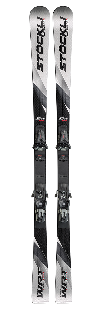 Stöckli Laser WRT Pro Skis with Salomon WRT 12 GW bindings, featuring race-inspired construction for powerful, precise high-performance carving.