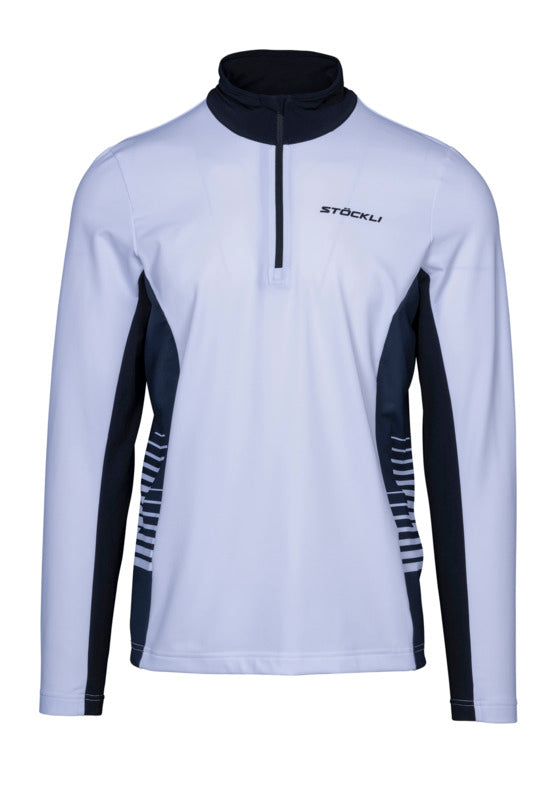 Stöckli Men's Functional Shirt Race T-Neck featuring moisture-wicking stretch fabric, mock T-neck, athletic fit, and lightweight performance for alpine skiing.
