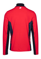 A red and black Stockli Functional Shirt WRT that is stretchable, breathable, and moisture-wicking.