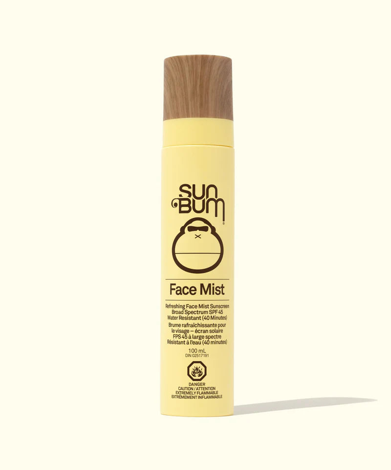 Sun Bum SPF 45 Face Mist bottle on a white background