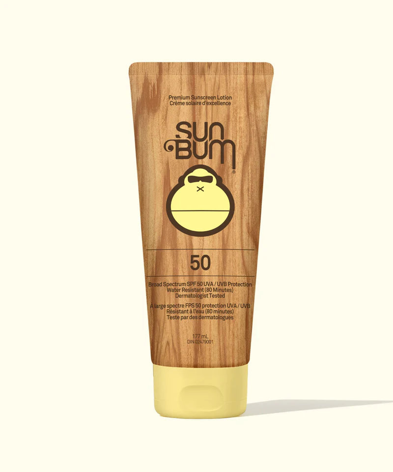 A bottle of Sun Bum Original SPF 50  Sunscreen Lotion on a white background