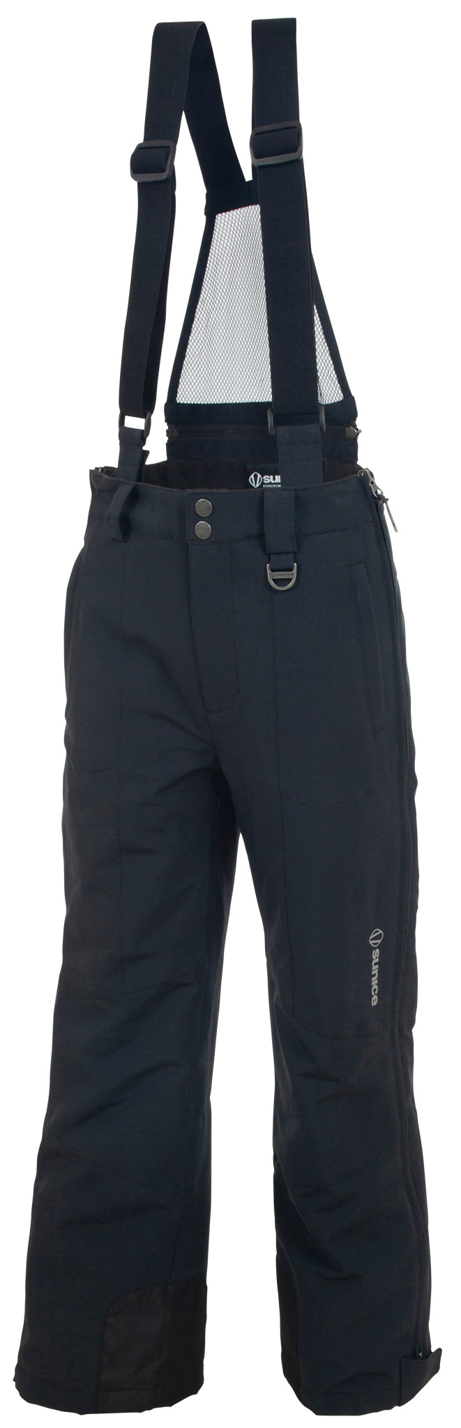 Sunice Junior Jett Full-Side Zip Ski Pants featuring waterproof fabric, lightweight insulation, full-length side zippers, and a junior race-specific fit.