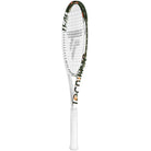 A TECNIFIBRE TF-40 305 16M V3 high-performance tennis racket with a white grip, white and black frame with graphics and text predominantly in orange, and a white string bed.