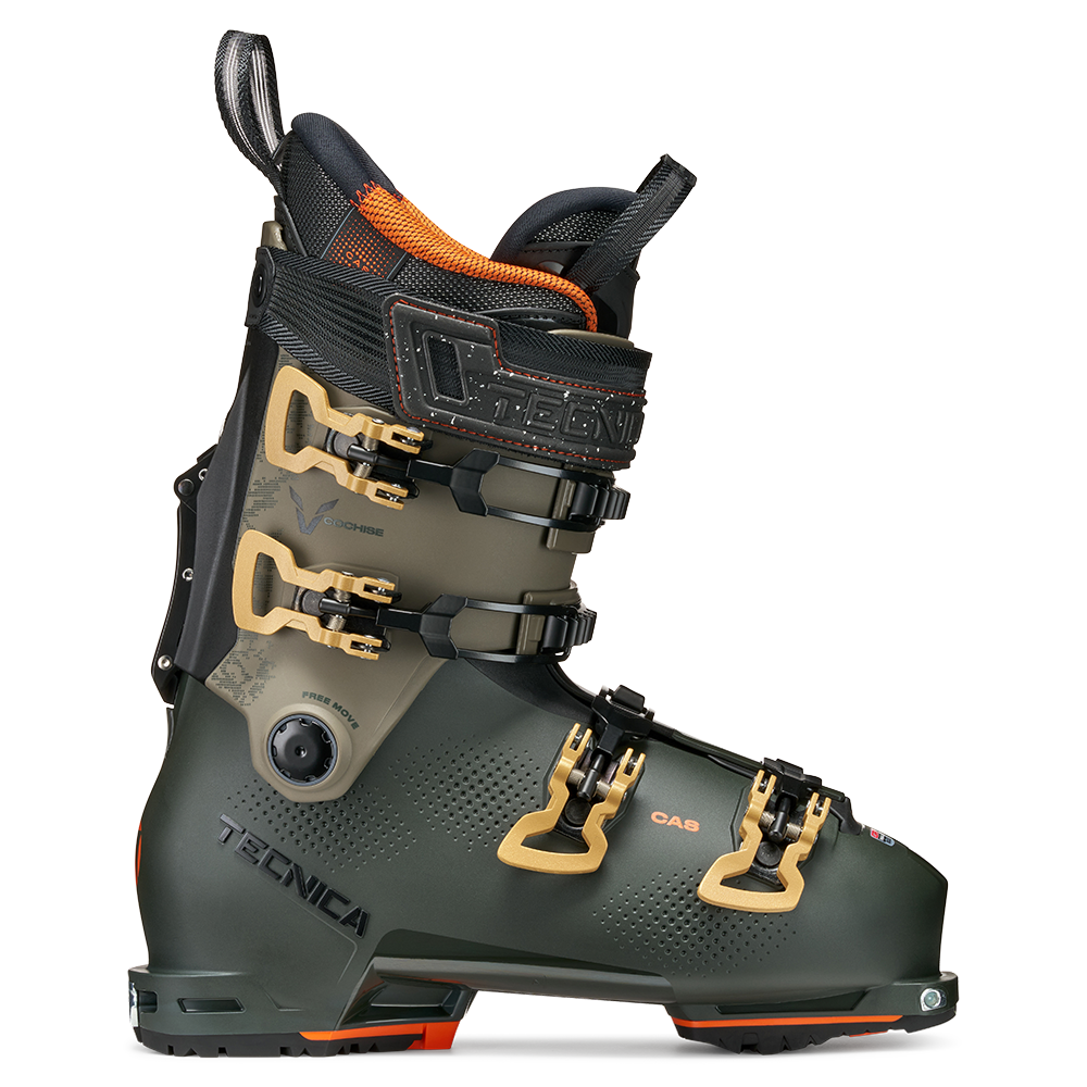 A green 2027 Tecnica Cochise 120 ski boot that features a 120 flex rating, GripWalk soles, and is intended for freeride and slackcountry skiing.