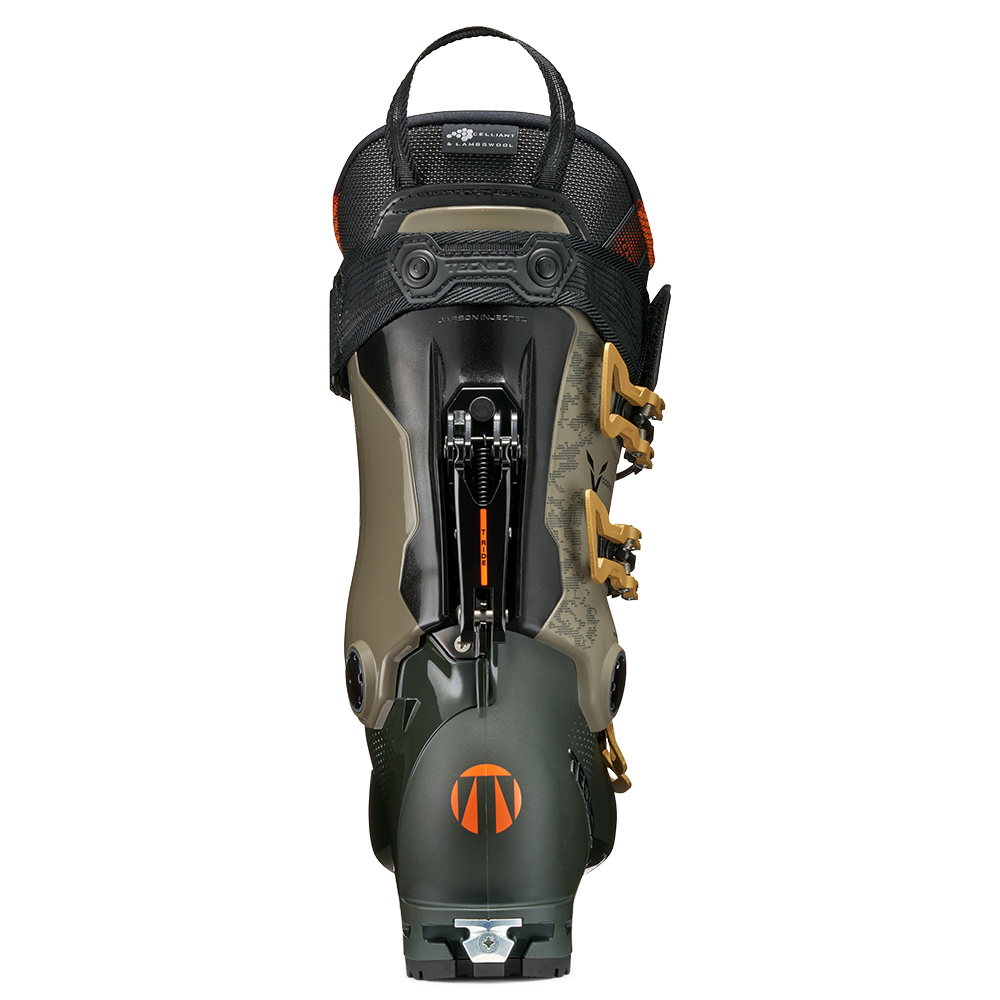 A green 2027 Tecnica Cochise 120 ski boot that features a 120 flex rating, GripWalk soles, and is intended for freeride and slackcountry skiing.