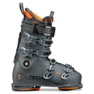 A TECNICA Mach 1 HV 110 ski boot in gray with orange and black details, featuring multiple buckles and a high volume design.