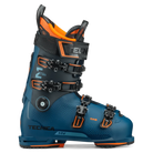 A blue and orange TECNICA MACH 1 HV  120 ski boot with multiple buckles and a distinctive design, featuring GripWalk soles.