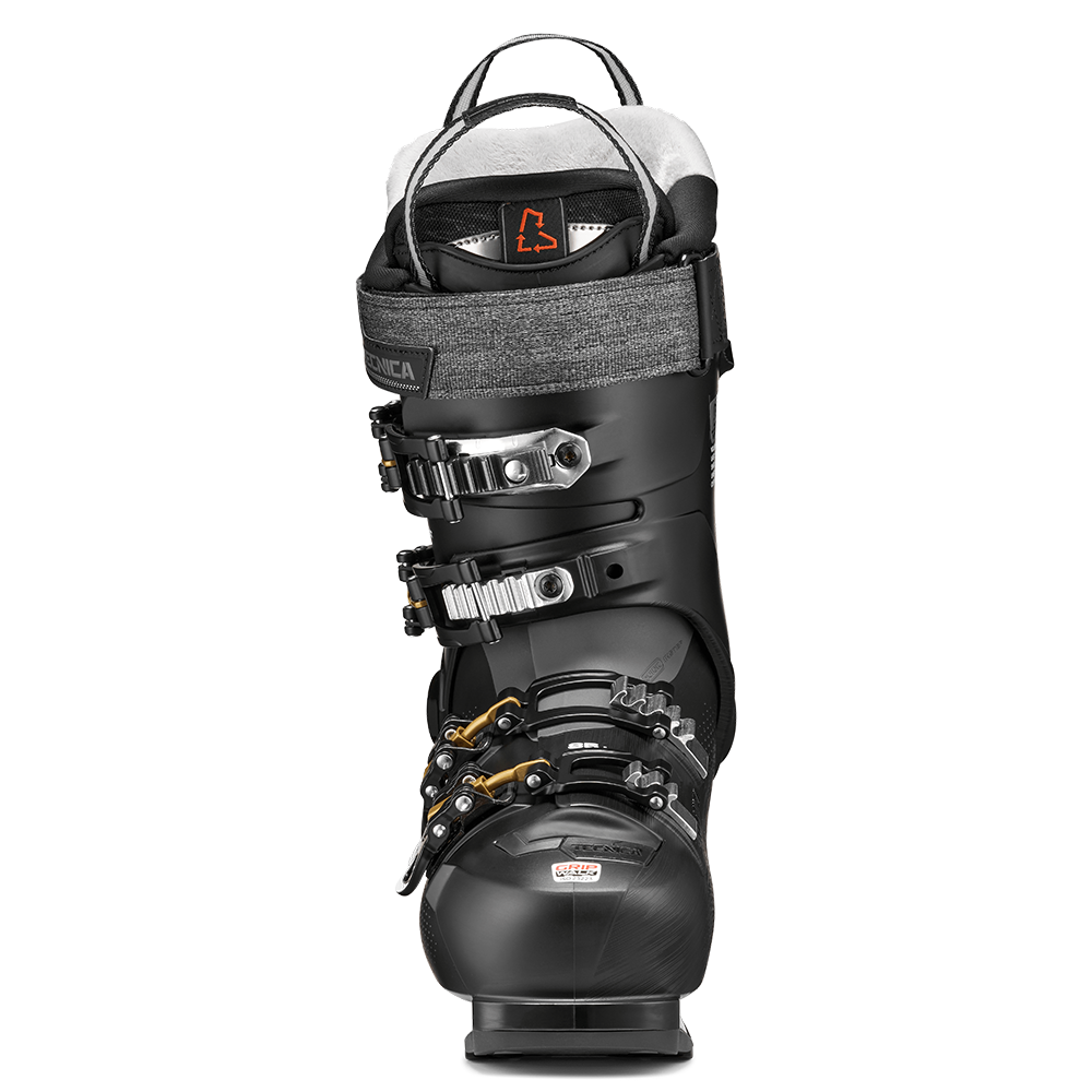 A black 2027 Tecnica Mach Sport LV 85 W women's ski boot that features an 85 flex rating, a narrow fit, and GripWalk soles.