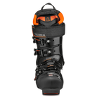 A black and orange 2027 Tecnica Mach1 HV 110 ski boot that features a 110 flex rating, a high-volume fit, and Gripwalk soles.