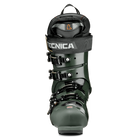 A dark green 2027 Tecnica Mach1 HV 120 ski boot that features a 120 flex rating, a high-volume fit, and is designed for men.