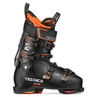 A black and orange 2027 Tecnica Mach1 MV 110 ski boot that features a 110 flex rating, a medium-volume fit, and GripWalk soles.