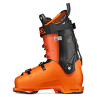 An orange and black Tecnica Mach1 MV 130 ski boot that features a 130 flex rating, a medium volume fit, and is designed for men.