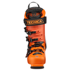 An orange and black Tecnica Mach1 MV 130 ski boot that features a 130 flex rating, a medium volume fit, and is designed for men.