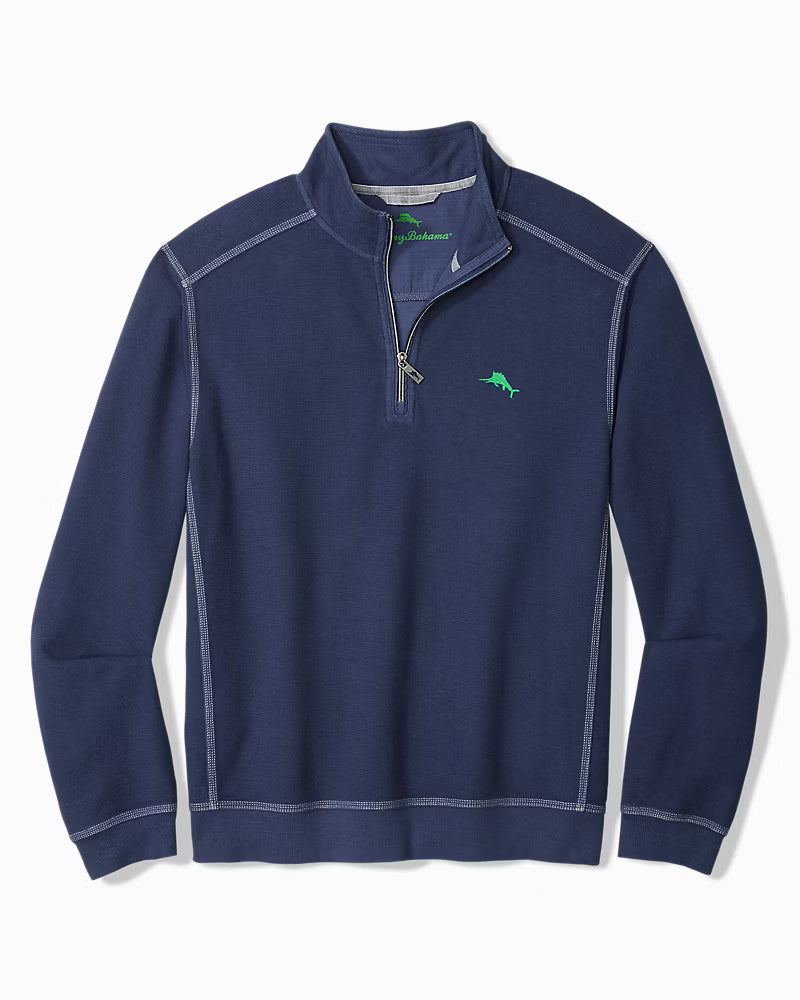 Tommy Bahama Men's Montego Bay Golf 1/2 Zip featuring lightweight fabric, quarter-zip styling, and comfortable stretch performance.